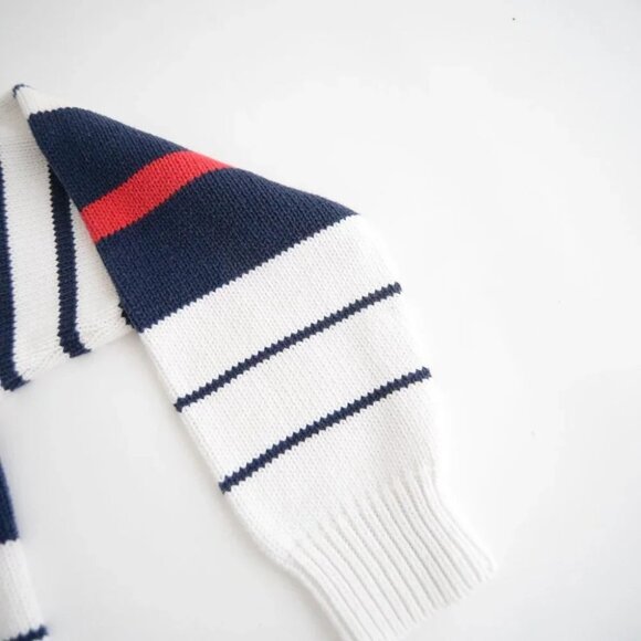 Vintage Eddie Bauer White with Red and  Blue Stripes Knit Crewneck Sweater L - Picture 6 of 11